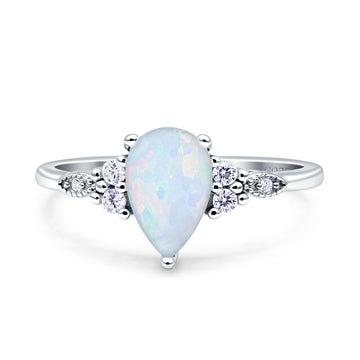 Vintage Teardrop Pear Engagement Ring Lab Created White Opal 925 Sterling Silver Wholesale